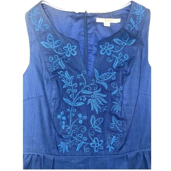 Boden Cobalt Blue Sleeveless Embroidered Sheath Dress Lined Knee-Length Size 6 - Picture 3 of 11